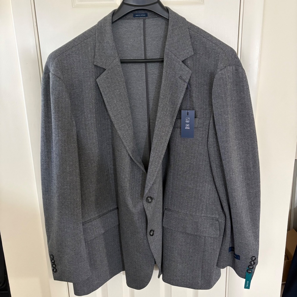 Stafford Big & Tall 60R Stretch Comfort Blazer Charcoal Herringbone Sport Coat - Picture 2 of 10